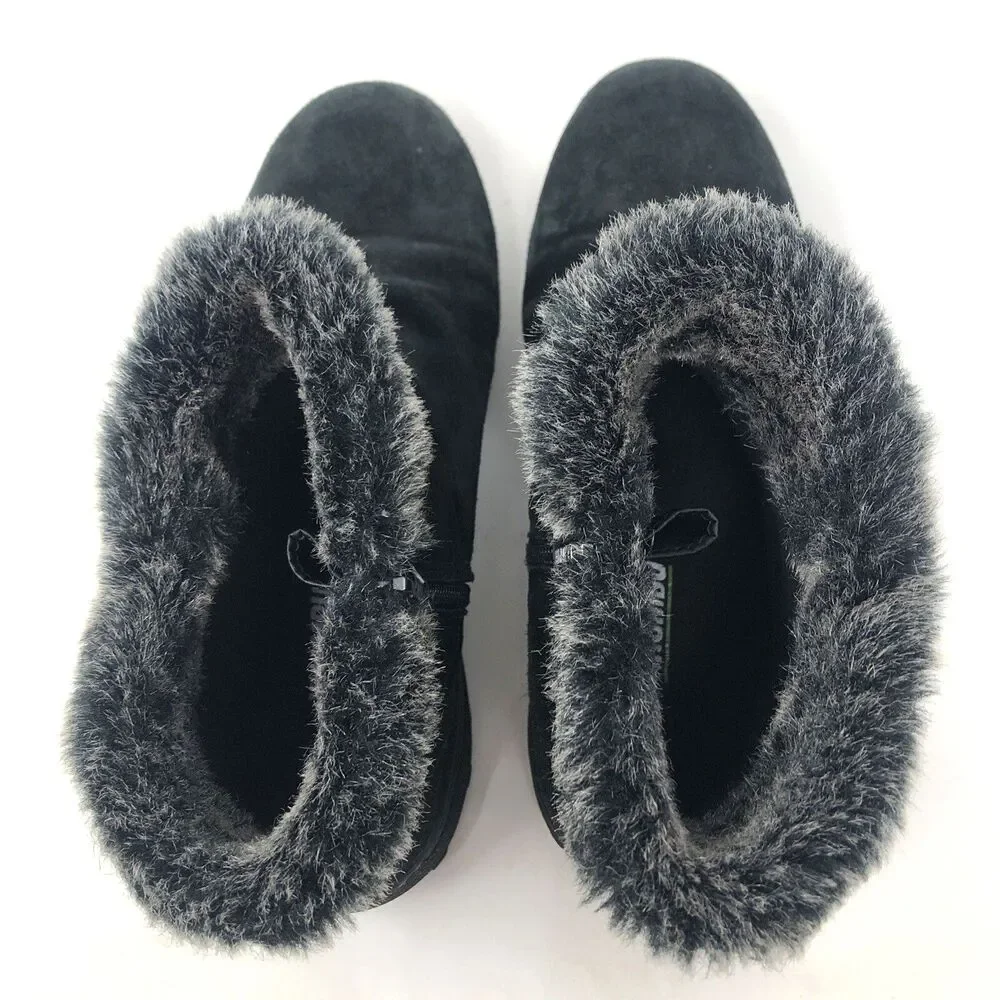Khombu Bonnie Suede All Weather Ankle Boots Womens 10 Black Faux Fur Shearling